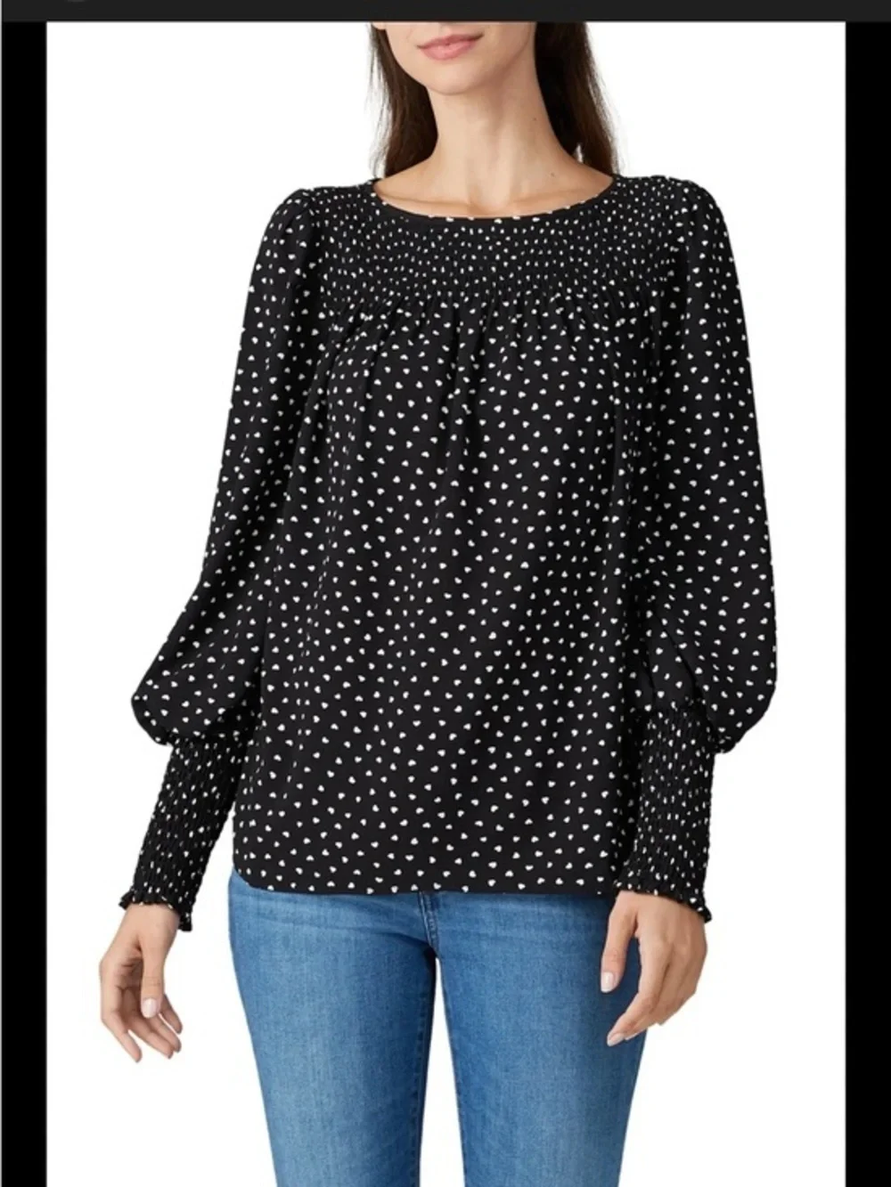 Kate Spade Heartbeat  blk white billowy bishop long sleeve shirt XS